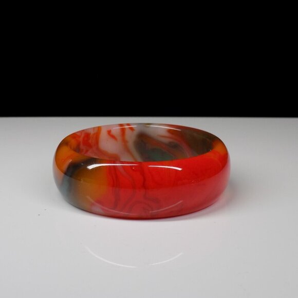 Agate Gemstone Wide Bangle Bracelet Orange Blue Multicolor Heavy 81.2 grams - Picture 4 of 8